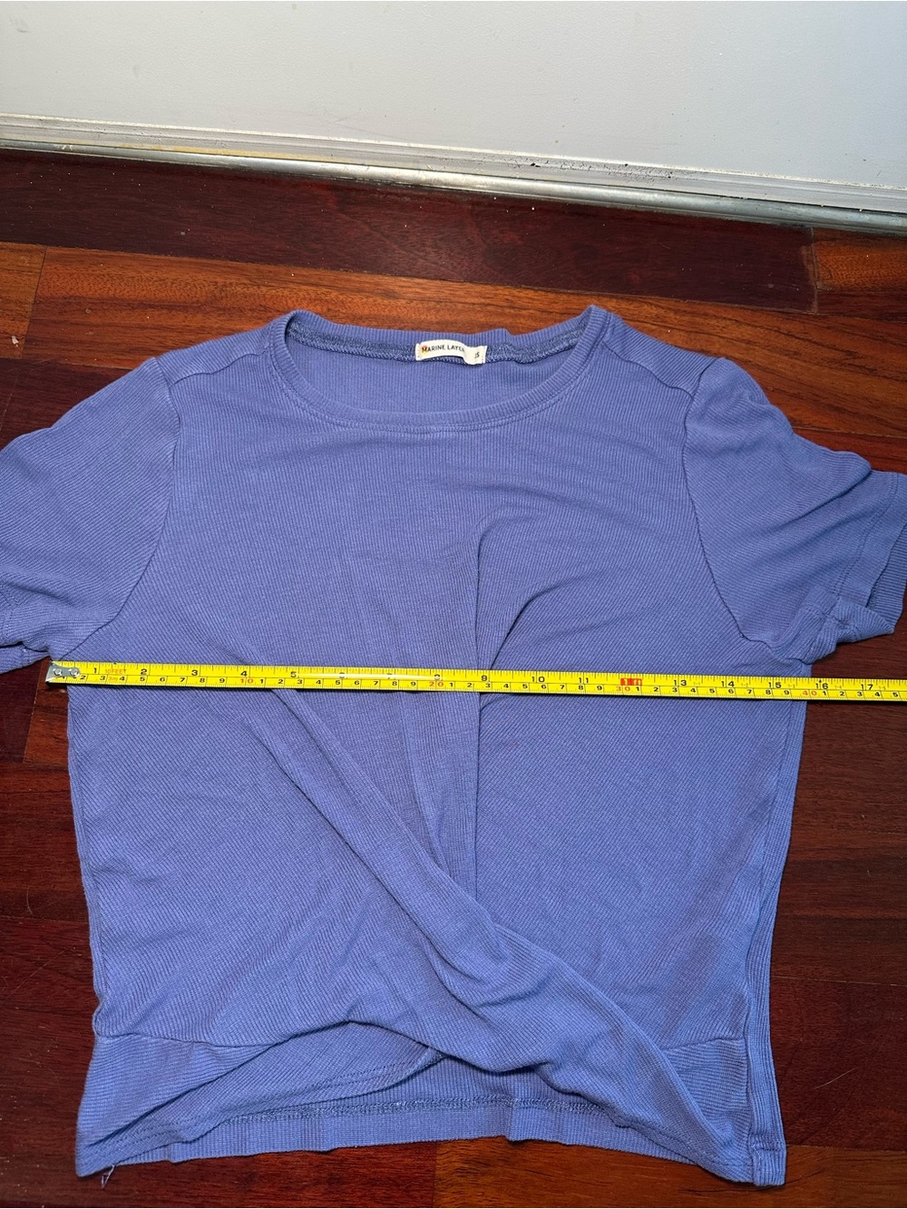 Marine Layer Periwinkle Ribbed Twist Front Crop Top XS Soft Short Sleeve Tee - Picture 6 of 7